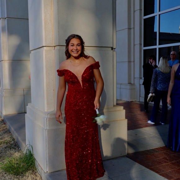 Alyce Paris Dresses & Skirts - Alyce Paris Off-Shoulder Red Sequin Prom Gown